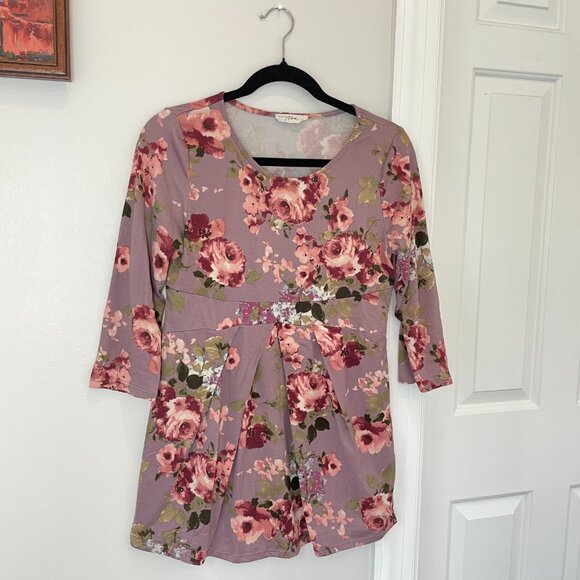 MATERNITY LaClef Women's Peplum Top in Mauve Floral - size small - Picture 3 of 13